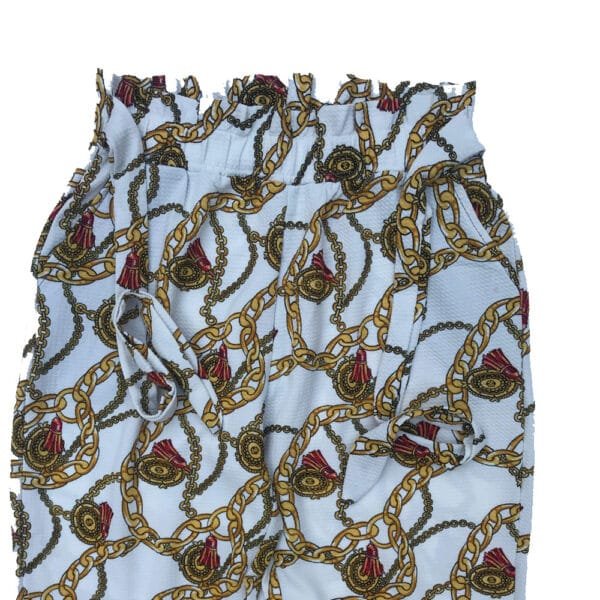 White Chain-Print Elastic-Waist Trousers