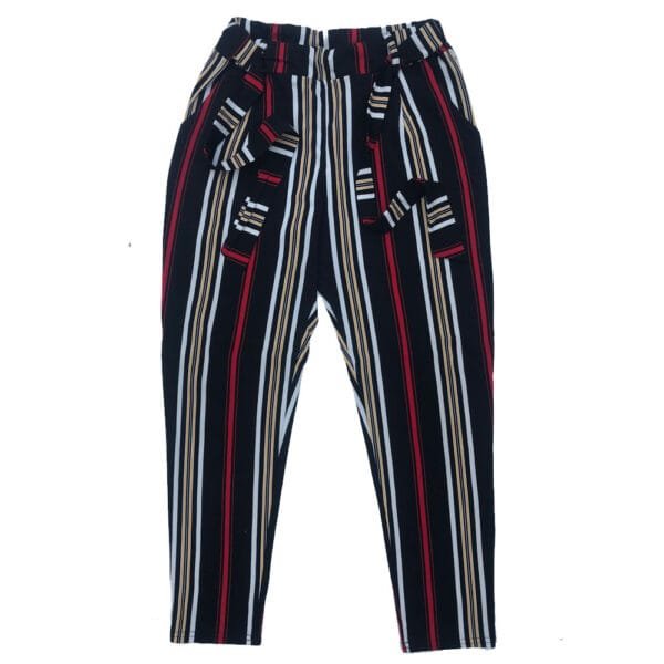A38 Women’s Multi-Stripe High-Waist Casual Trousers with Belt