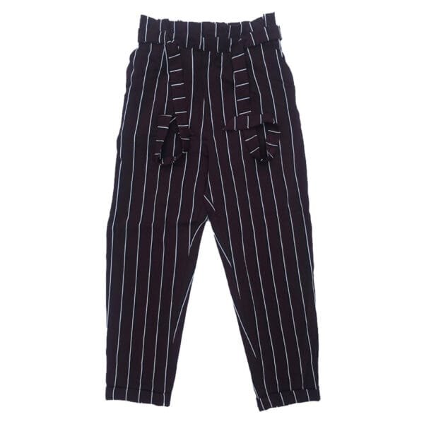 Women’s Maroon Striped High-Waist Trouser with Belt