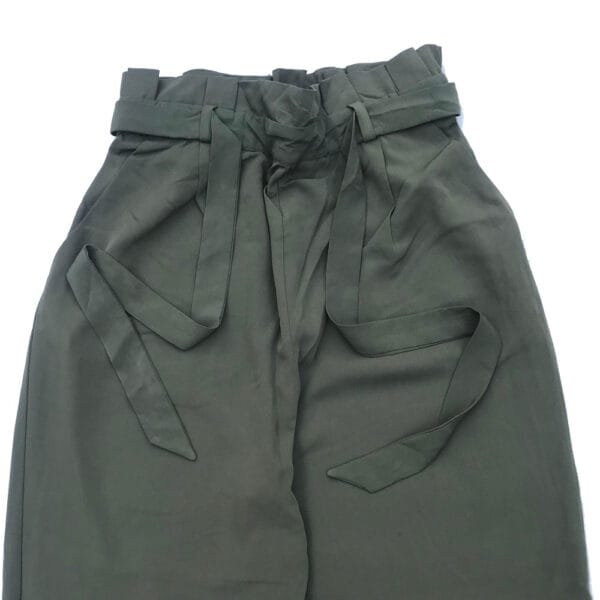 Olive Green High-Waist Paperbag Pants front look
