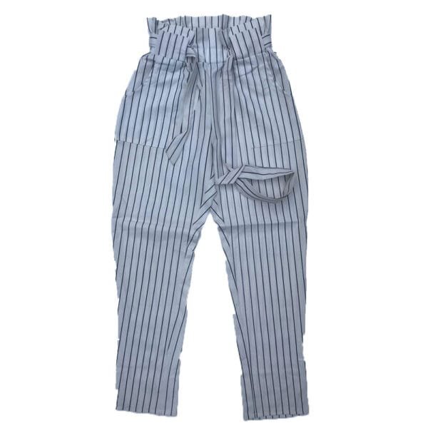 Women’s White & Black Striped Paperbag Trouser front view