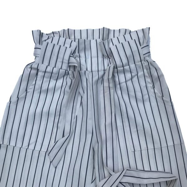 Women’s White & Black Striped Paperbag Trouser front view