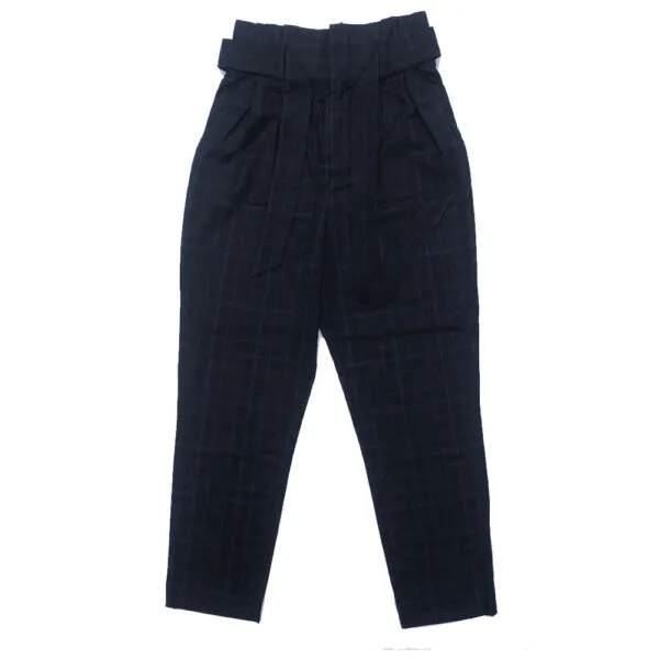 H&M Brown Check Paperbag Trouser front view